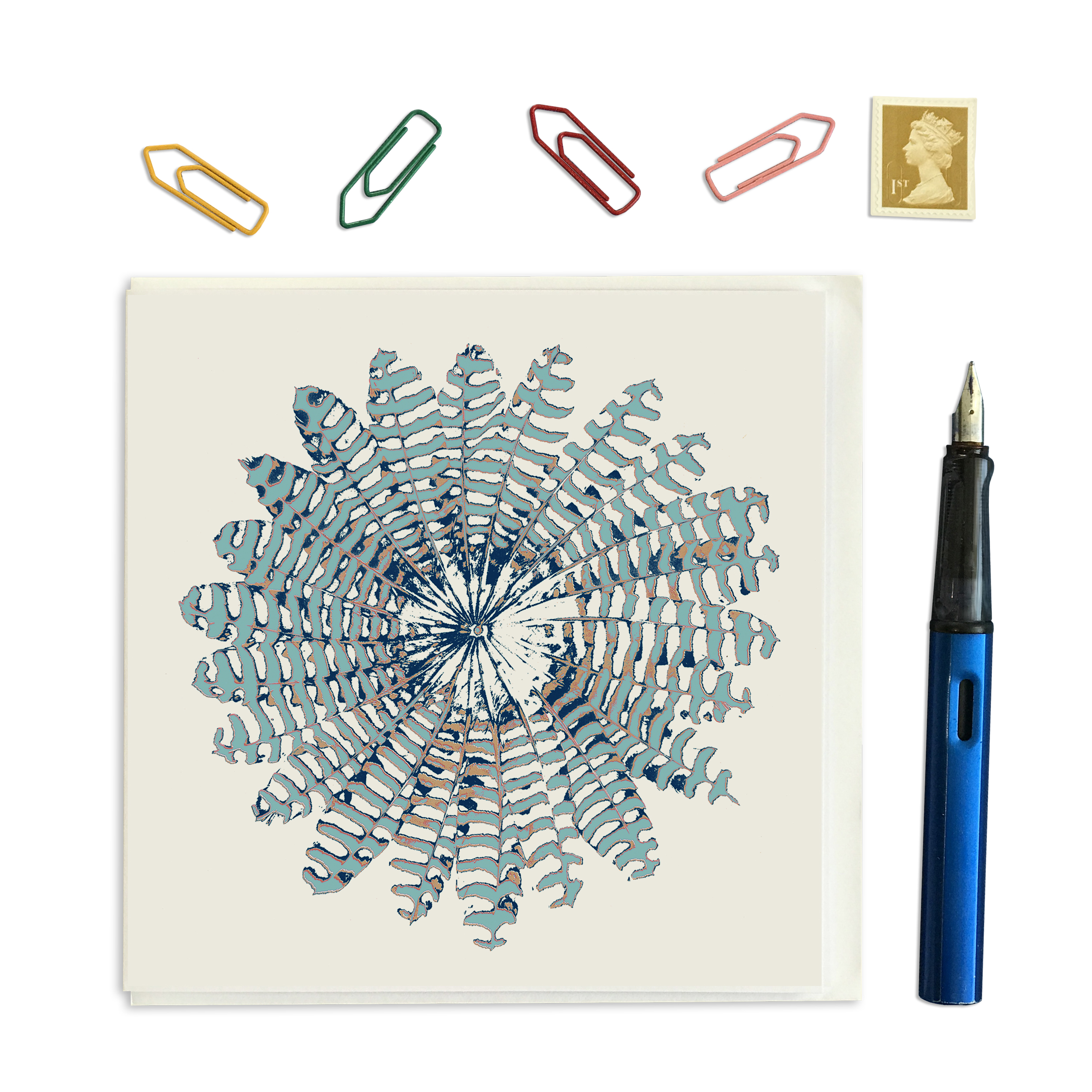 PACK OF THREE - CARD SQUARE - BLUE FEATHER ROUND
