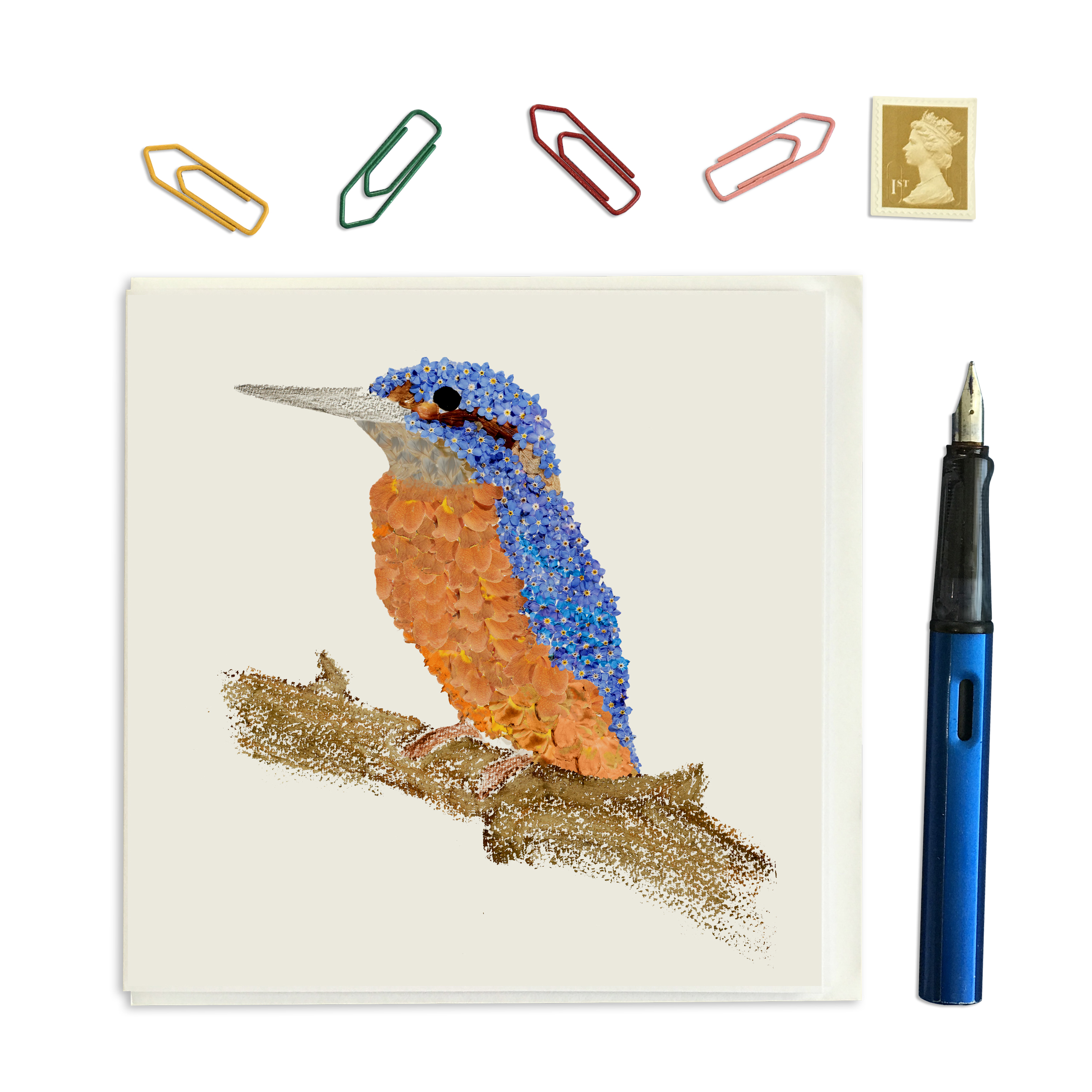 CARD SQUARE - Kingfisher in flowers
