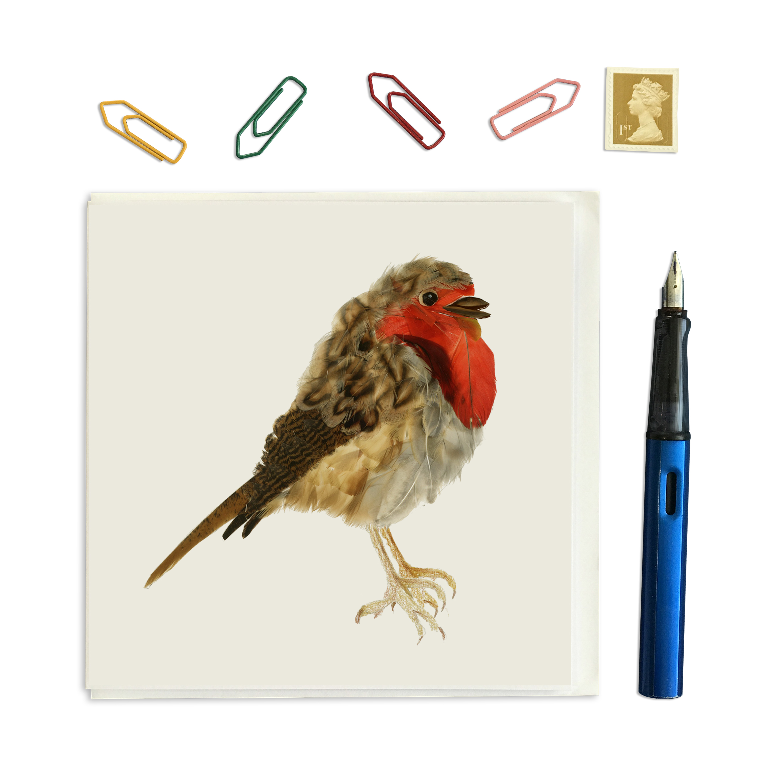 CARD SQUARE - Robin in Feathers