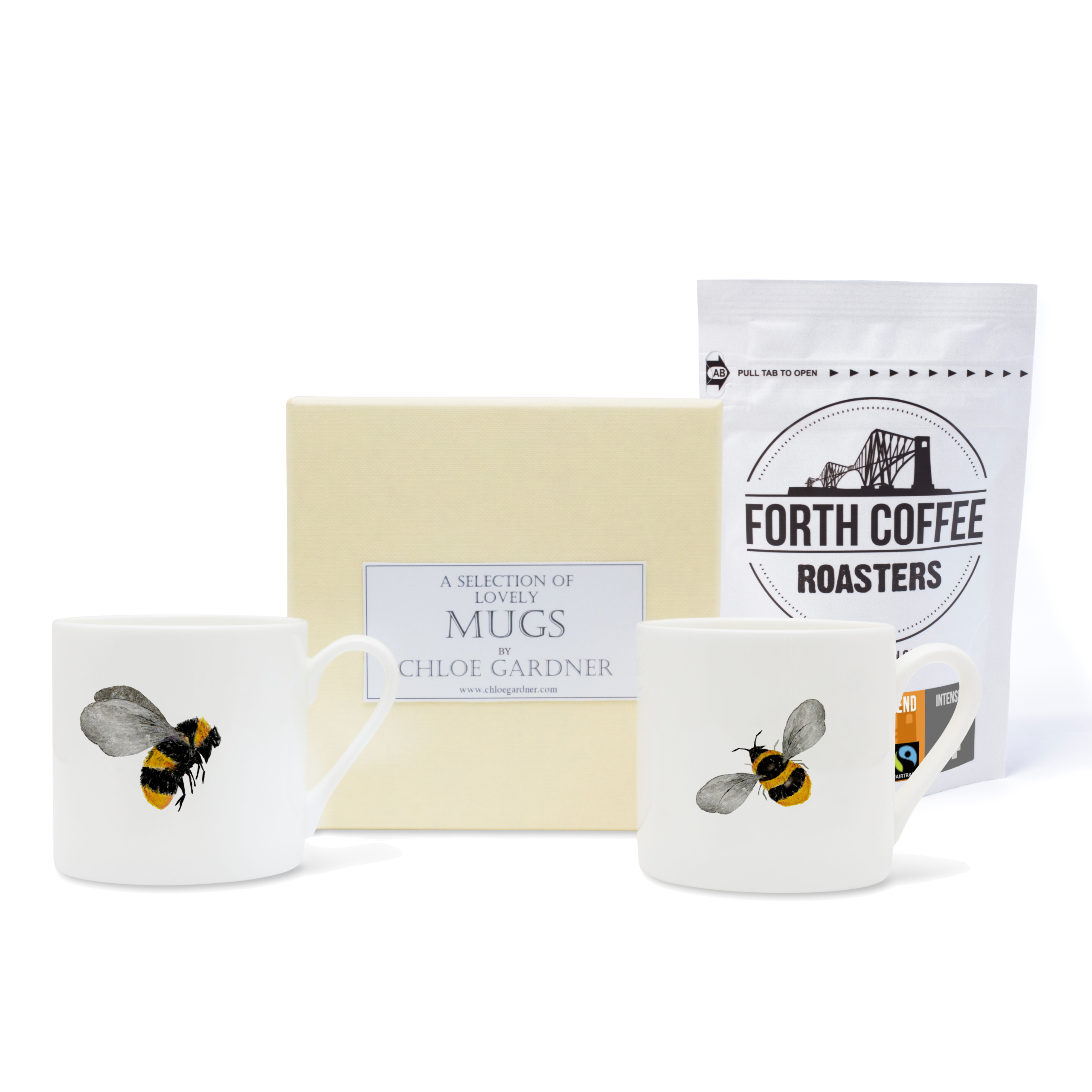 Coffee Gift Set - 2 x Bee Espresso Mugs (with Coffee)
