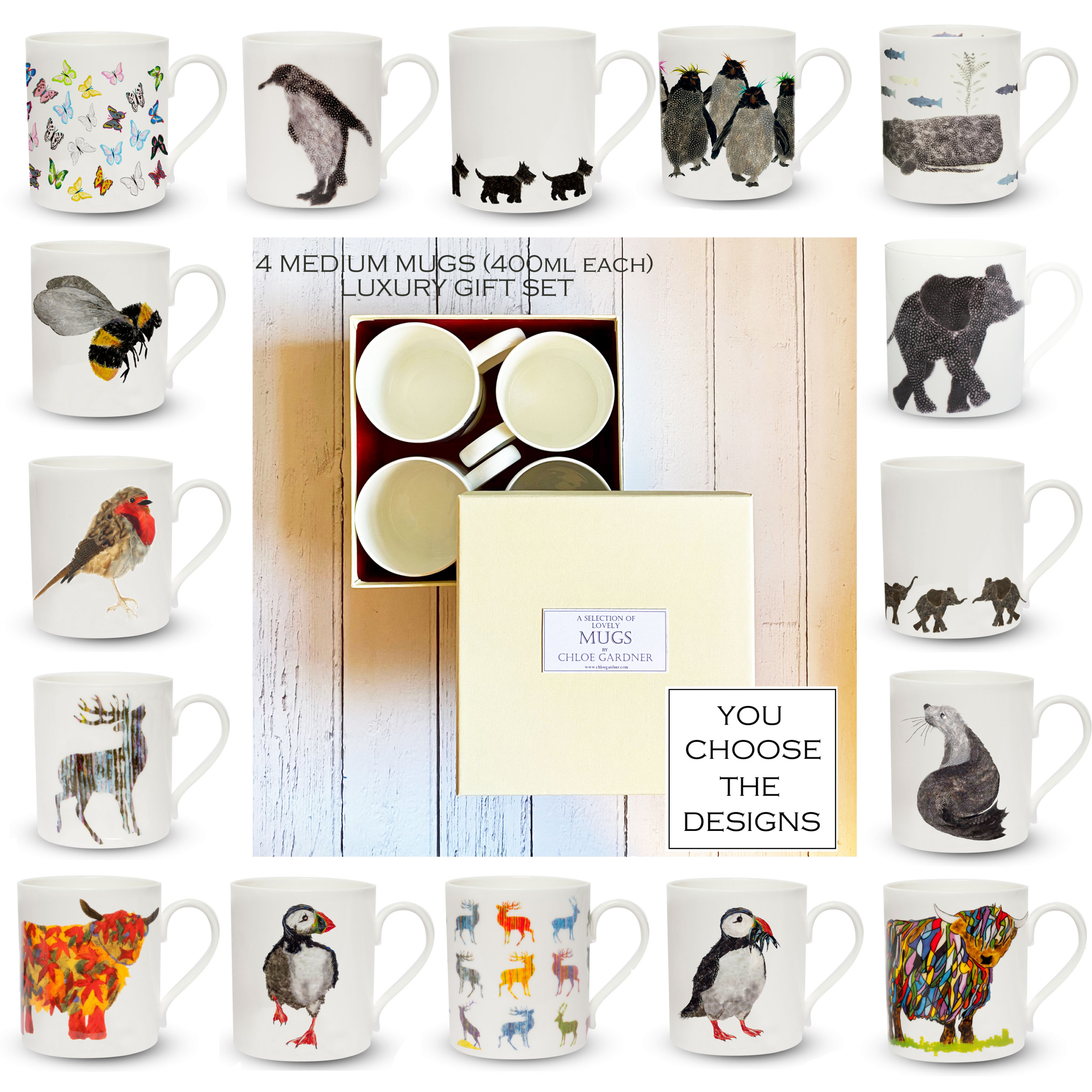 POP MUG GIFT SET - Set of four mugs of your choice in a GIFT BOX (without coffee)