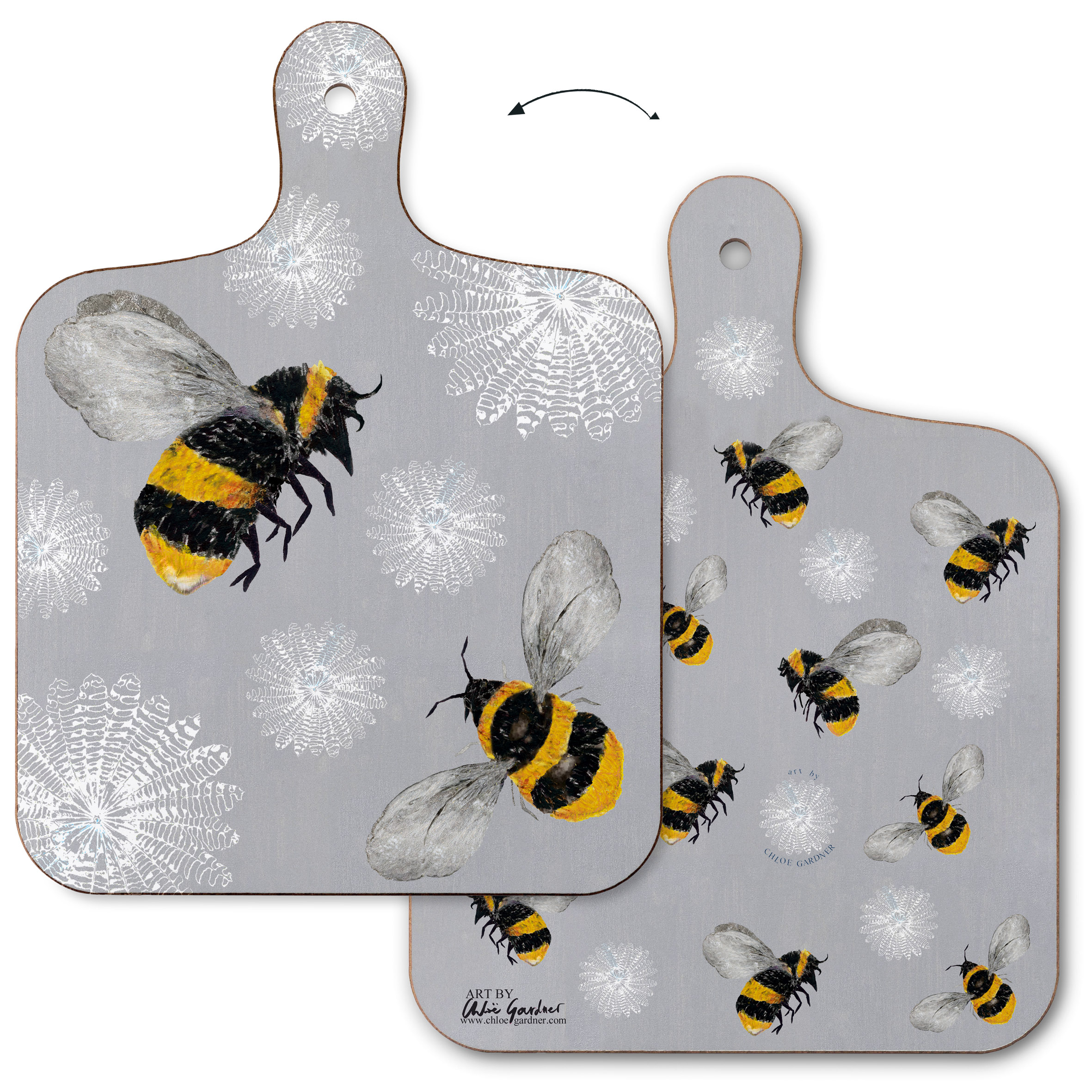CHOPPING BOARD - SMALL - BEES & FEATHER FLOWERS