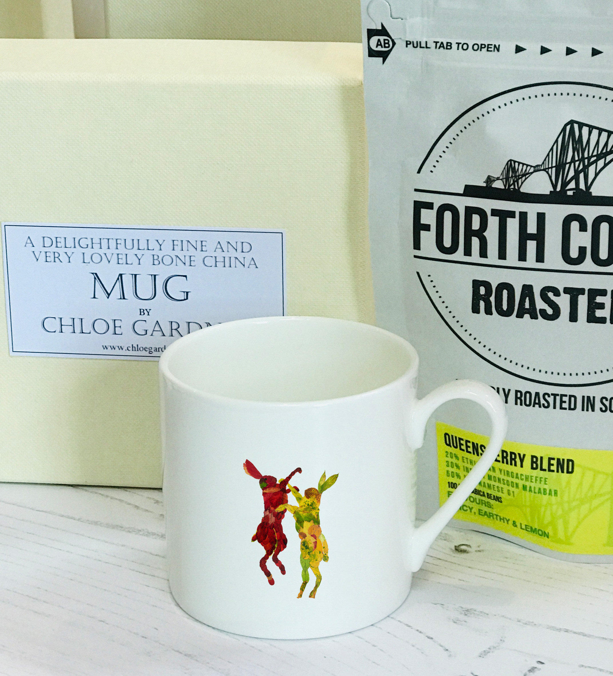 Coffee Gift Set -Boxing Leaf hares Espresso Mug, with coffee in a lovely lined gift box