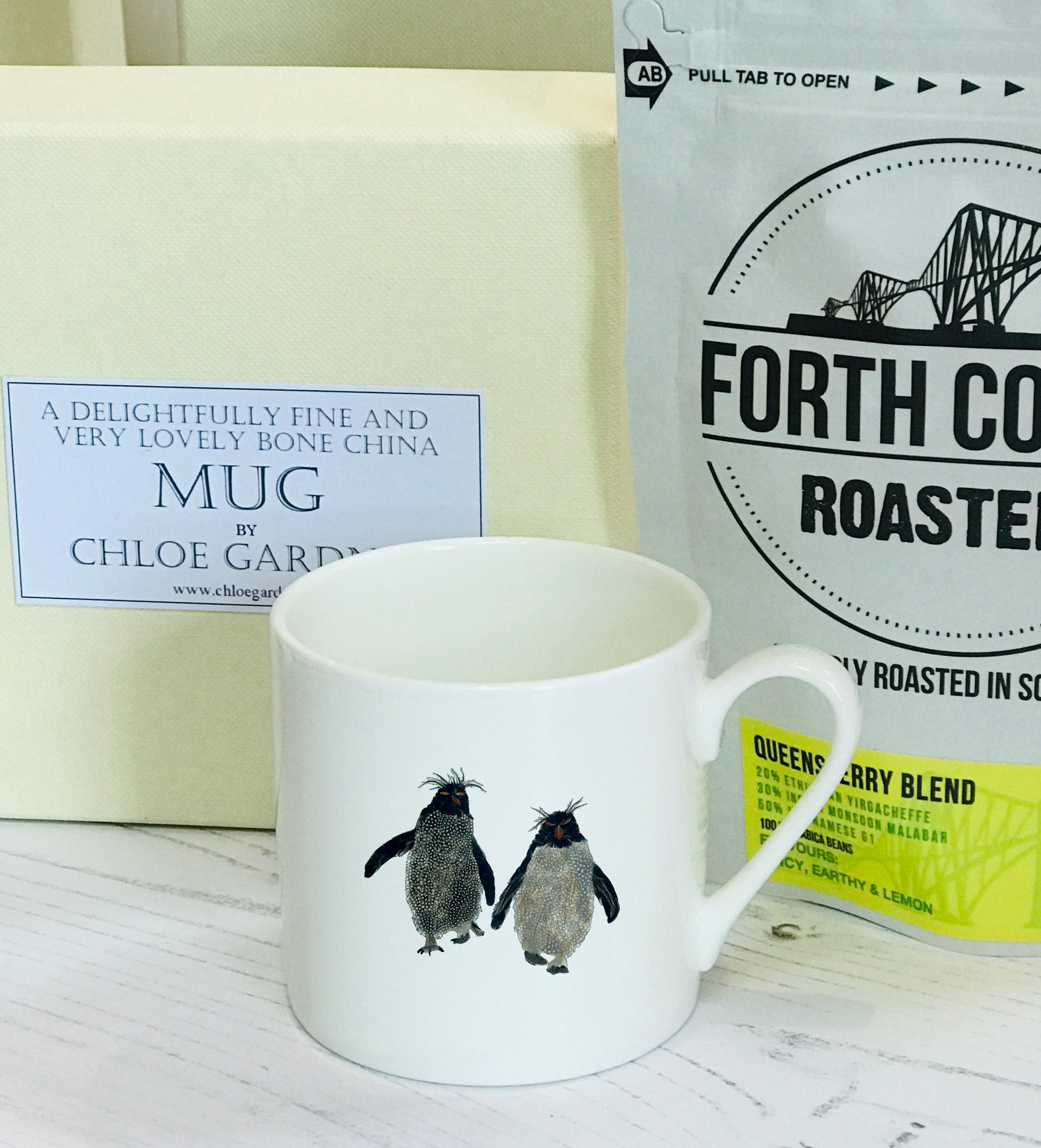 Coffee Gift Set -Rockhopper Pair Espresso Mug, with coffee in a lovely lined gift box