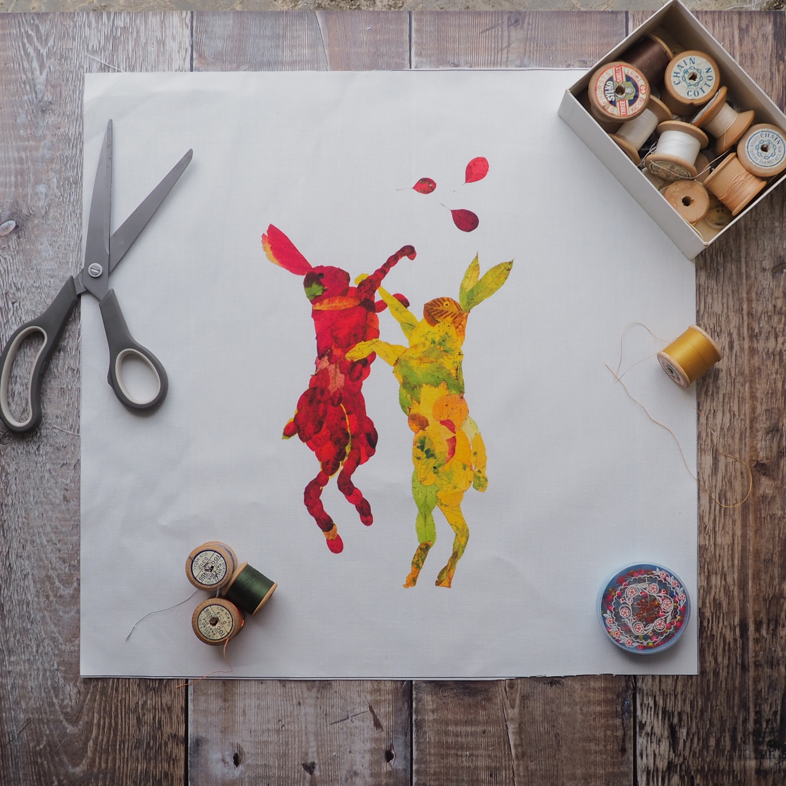 LINEN CUSHION /BAG PANEL- sew your own - AUTUMN LEAF HARE (SP23)