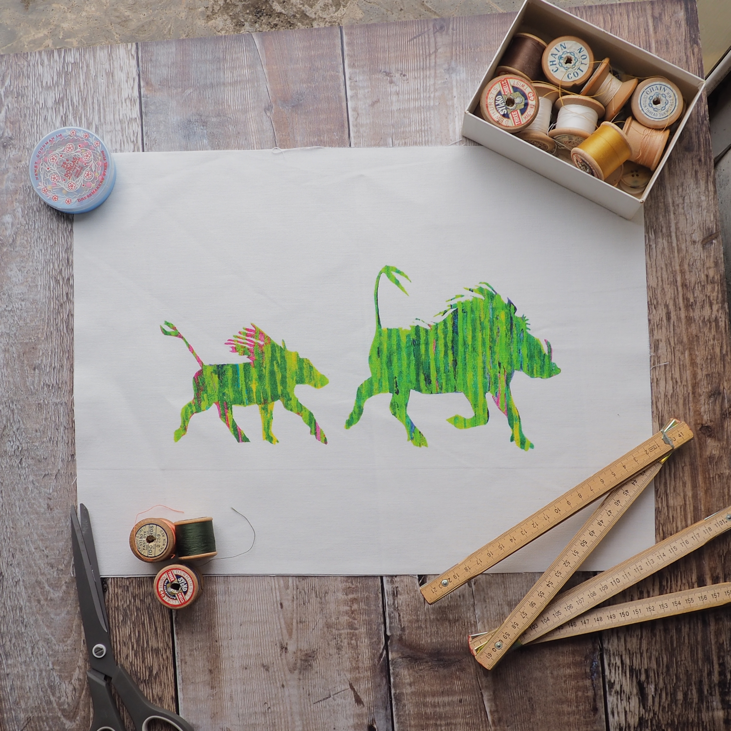 LINEN CUSHION /BAG PANEL- sew your own - WARTHOGS (SP23)