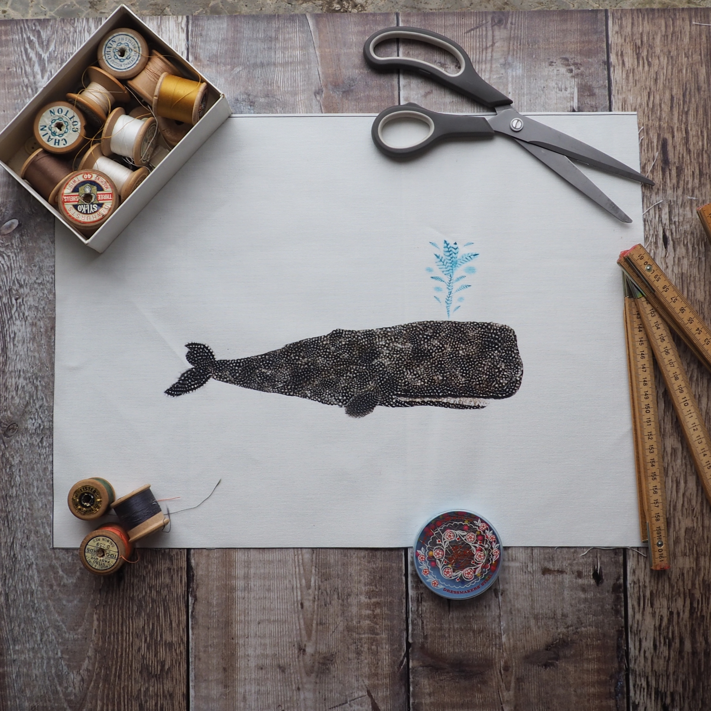 LINEN CUSHION /BAG PANEL- sew your own - WHALE (SP23)