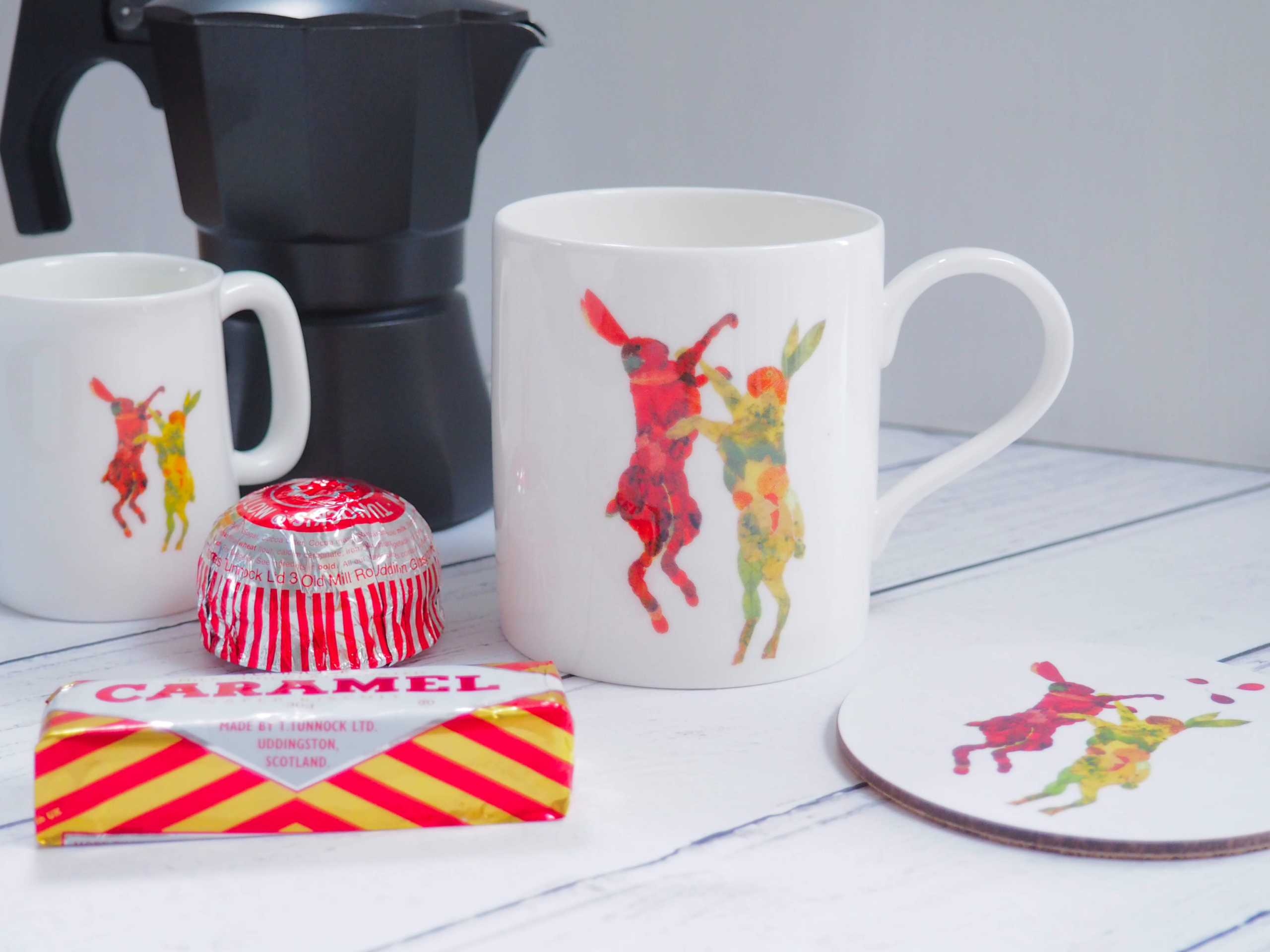Fine China Hare Mug with autumn leaf hares in autumnal colours