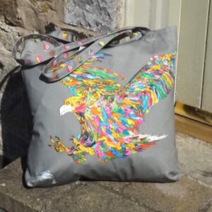 Eagle Bag with colourful Eagle on Grey canvas bag