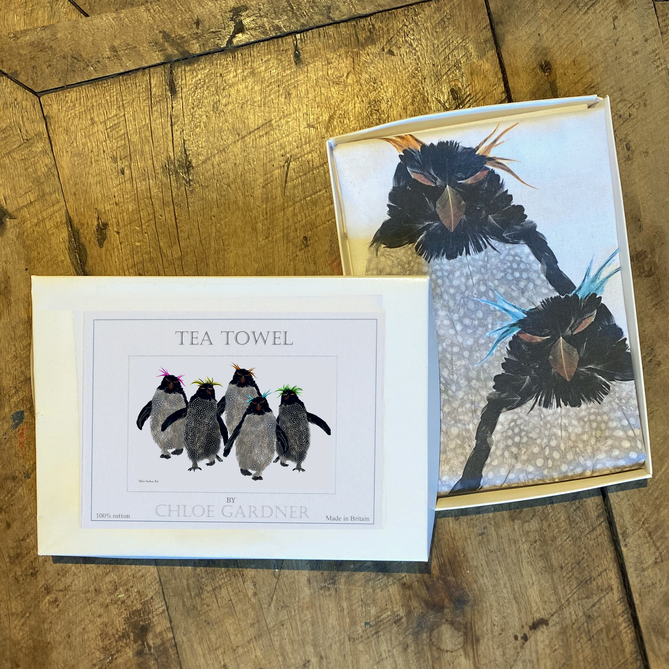 A GIFT BOXED TEA TOWEL - Rockhopper Penguin Five
