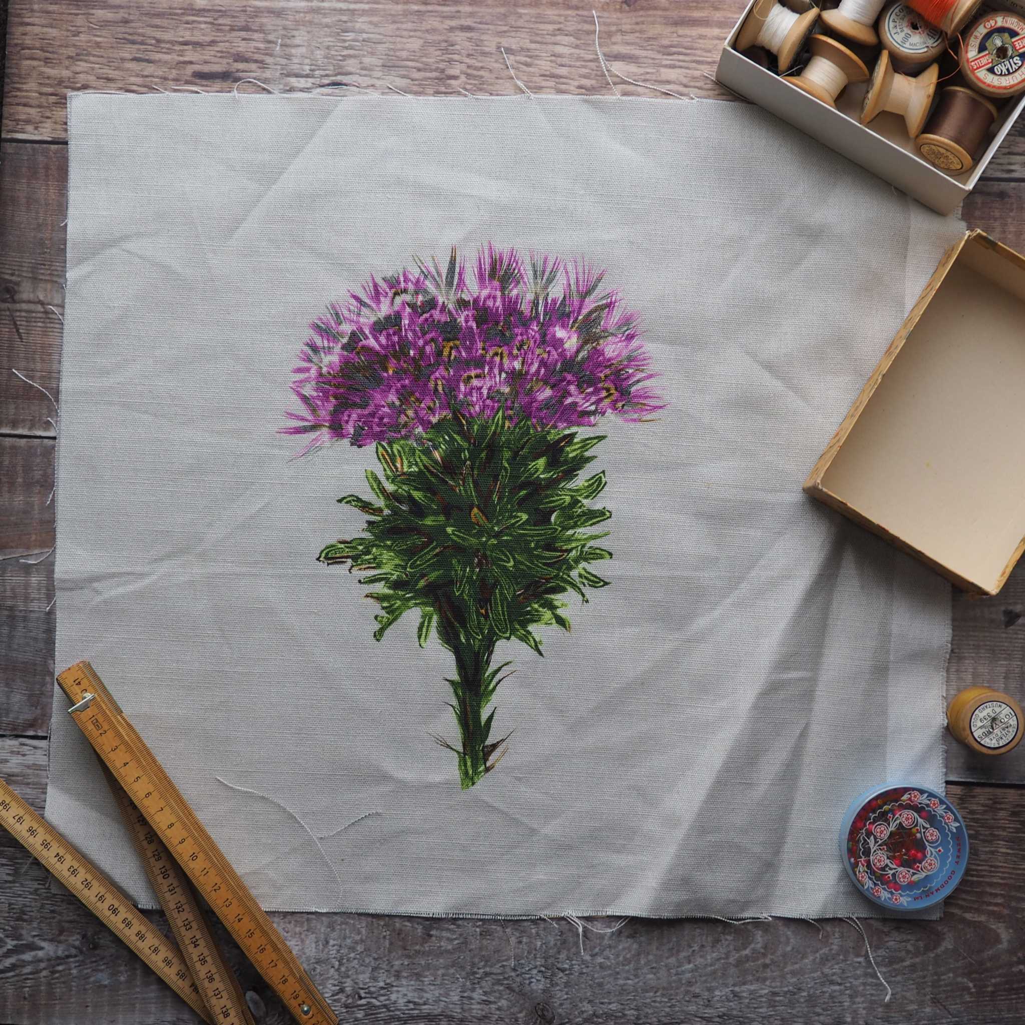 LINEN CUSHION /BAG PANEL- sew your own - THISTLE (SP23)