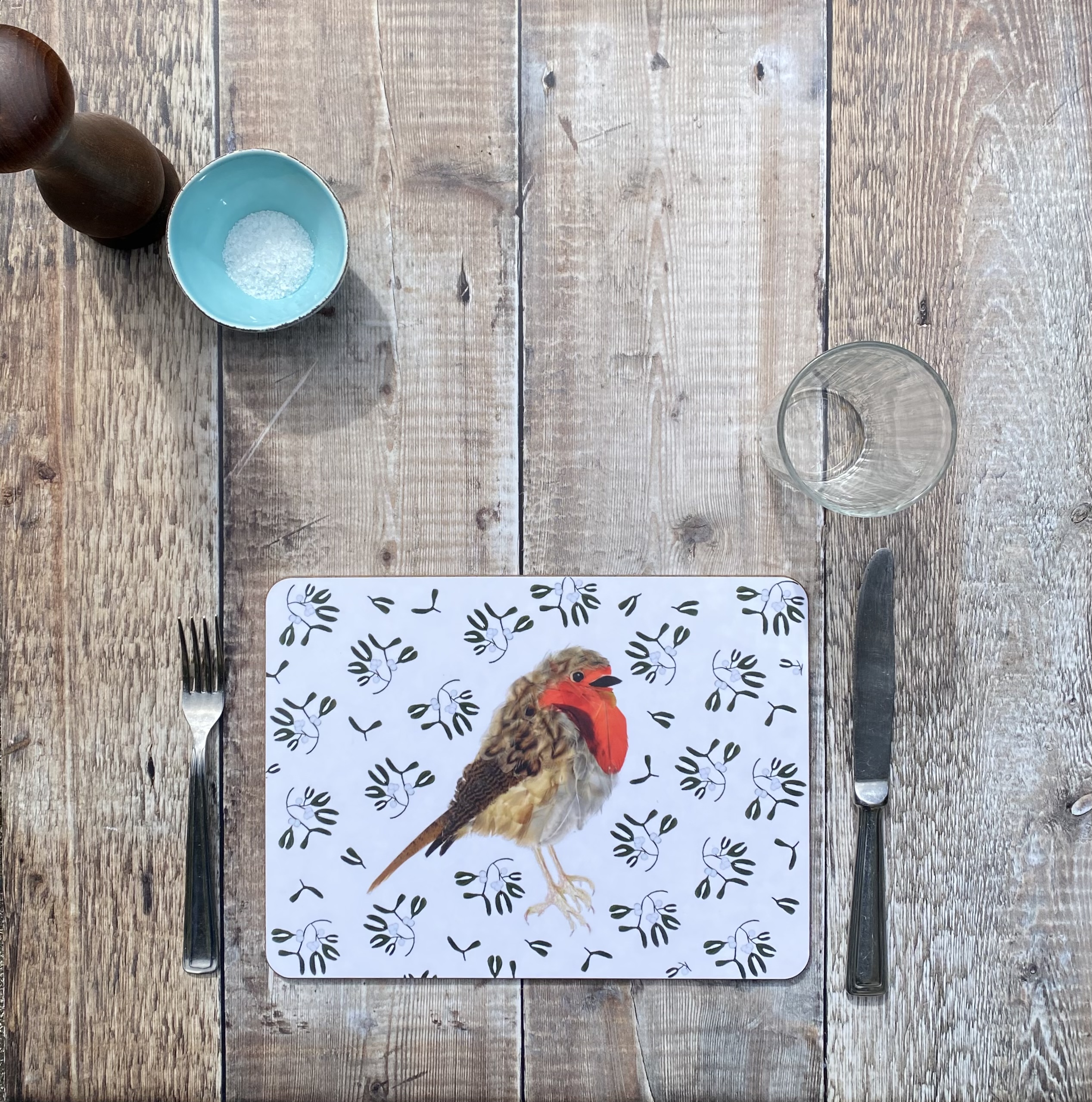 TABLEMAT - Oblong - Robin and Mistletoe