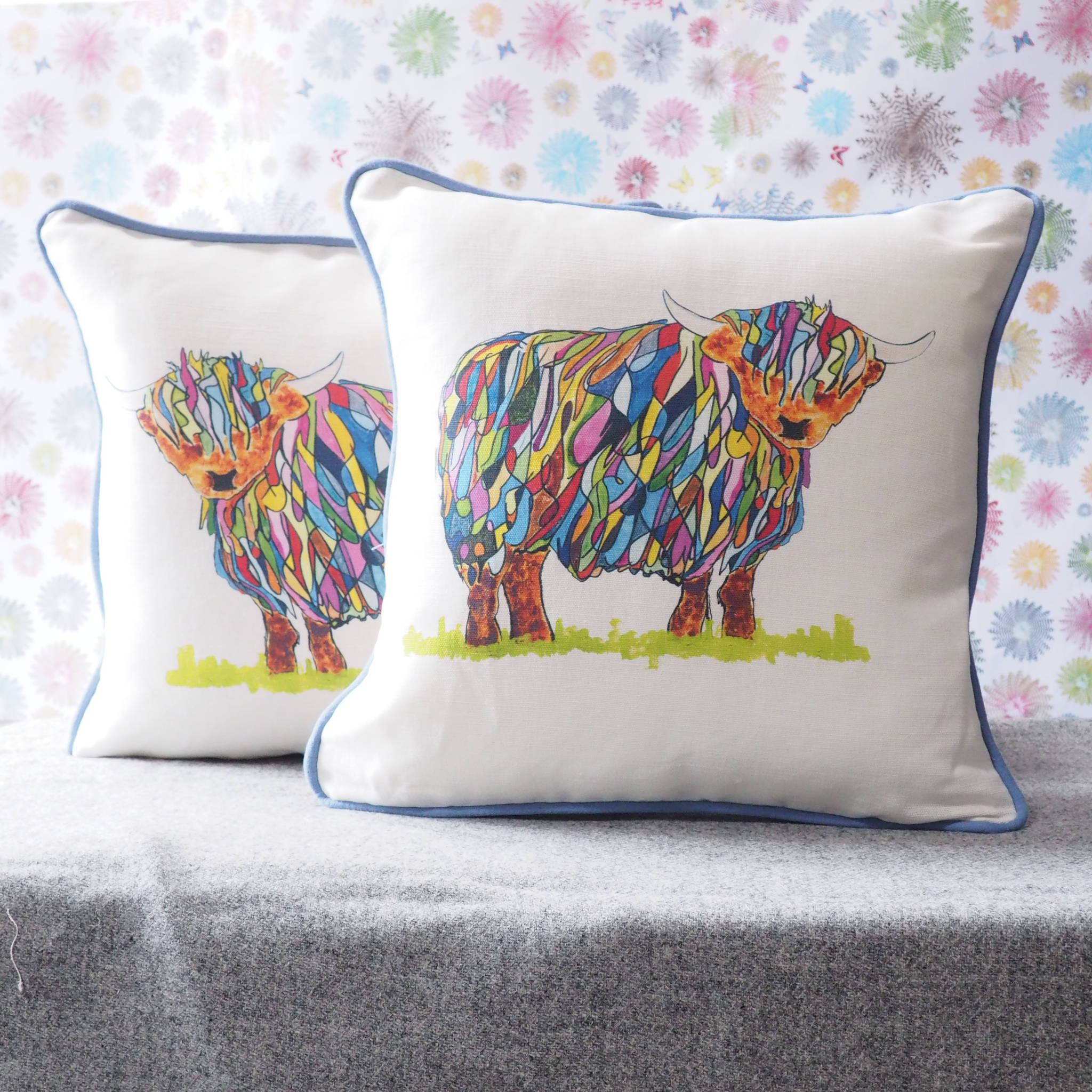 Bright Highland Cow Cushion Pair Bright Highland Cow Cushion Pair
