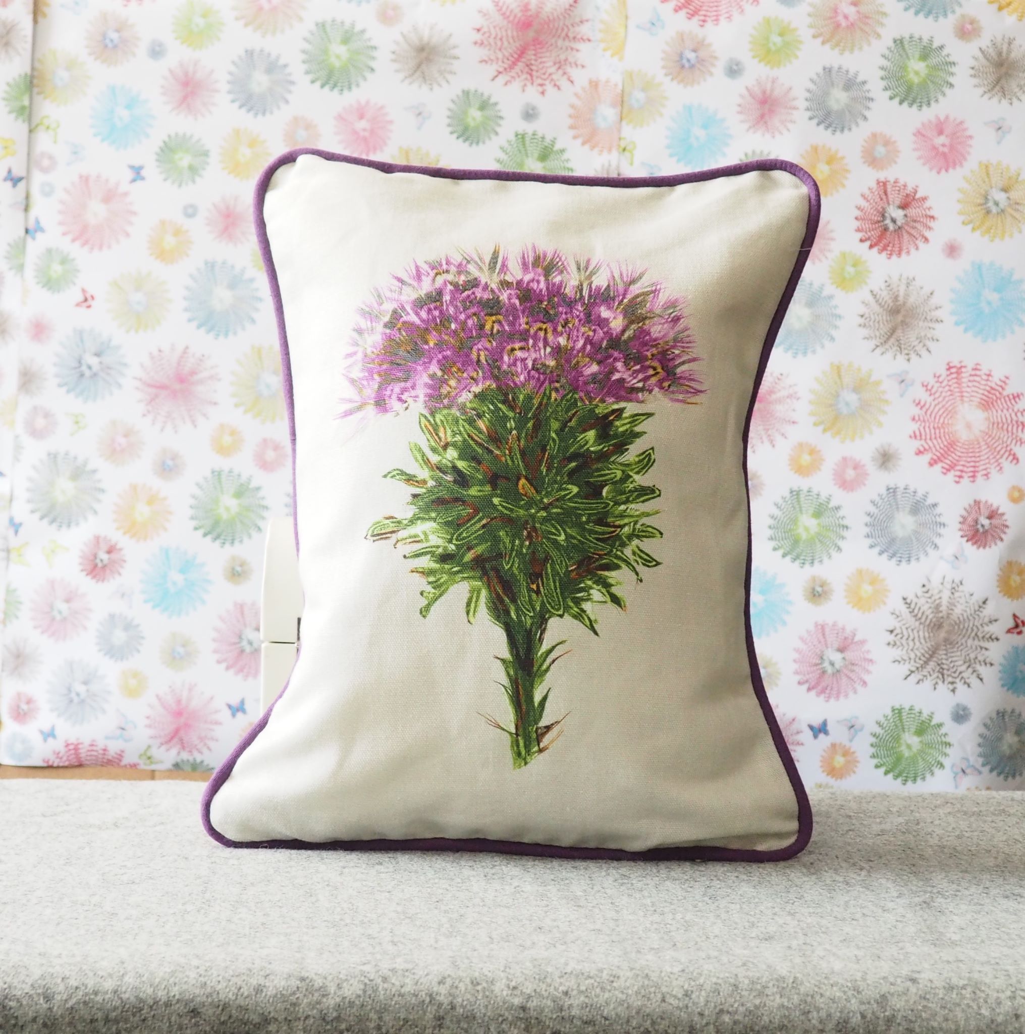 RECTANGLE CUSHION - Thistle on Grey (Avail R7F0 04/25)