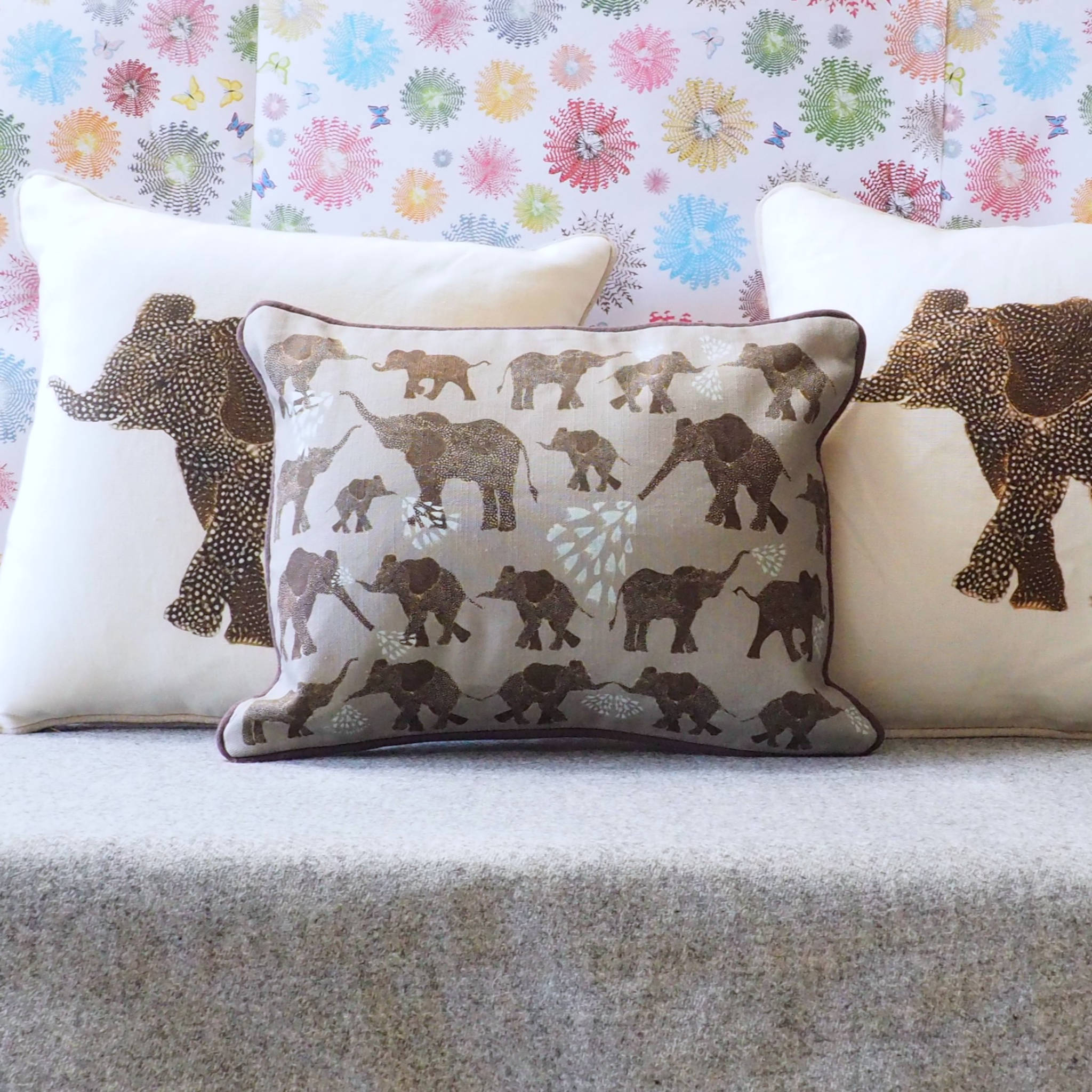 RECTANGULAR CUSHION - Small elephants and water (Avail R12F3 04/25)
