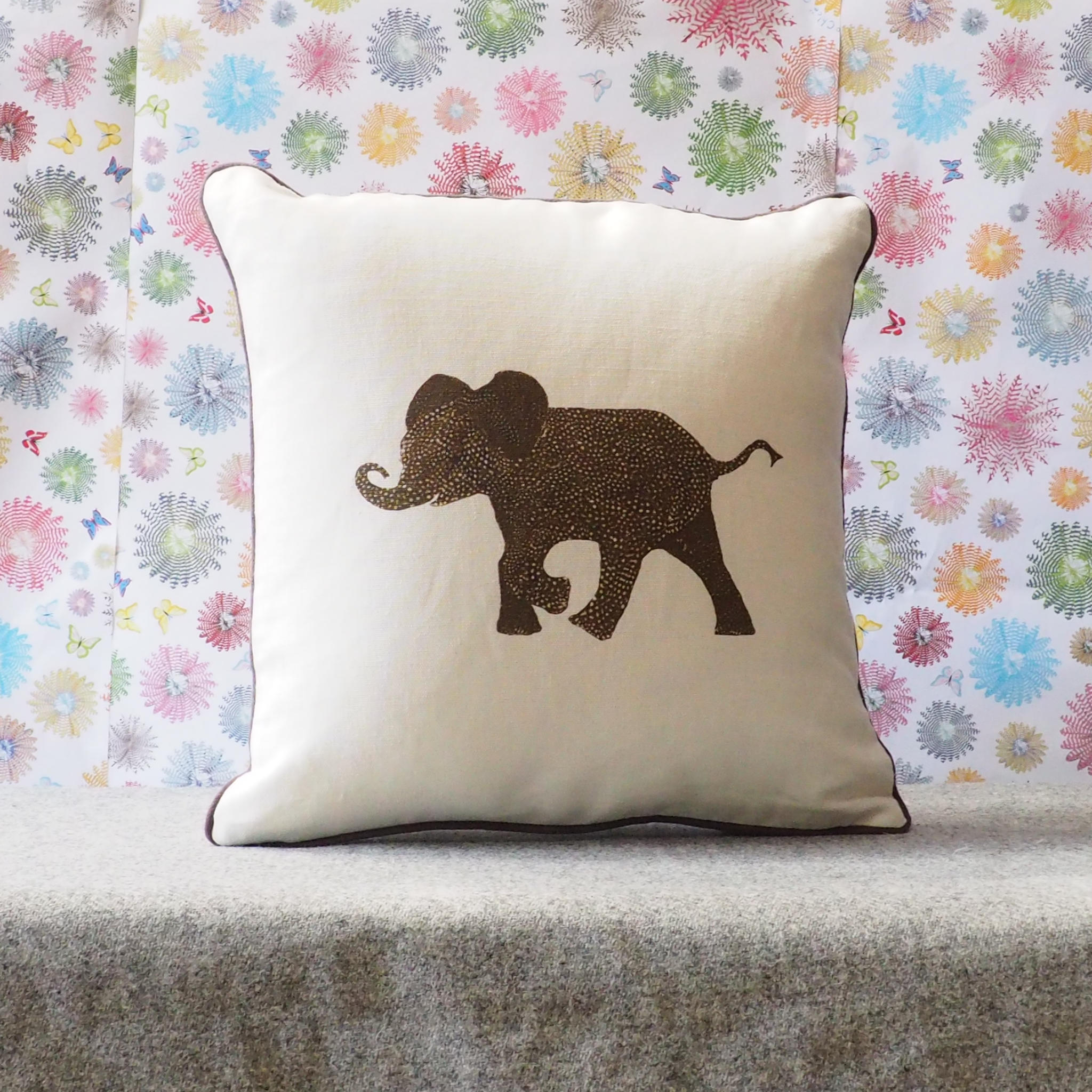 SQUARE CUSHION - Elephant Baby (Charcoal Piping) (Avail R2F0 04/25)