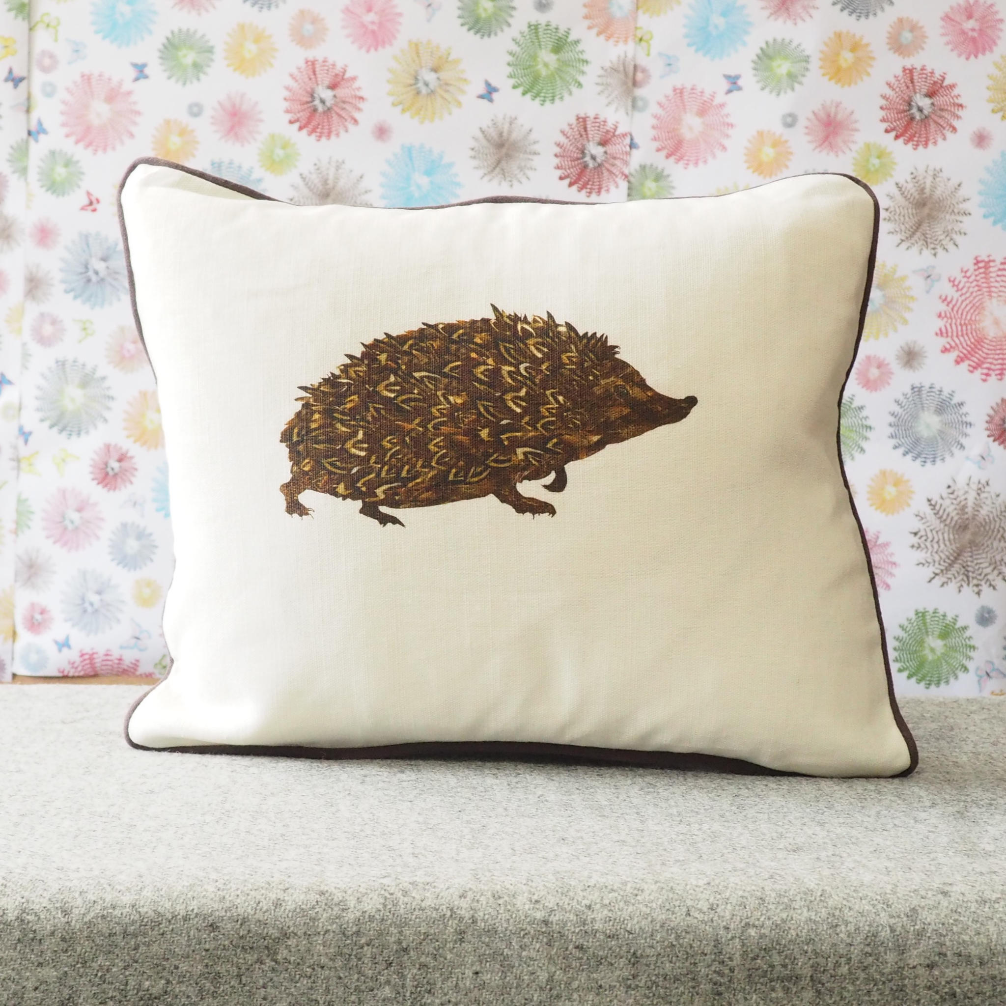 RECTANGULAR CUSHION - Feather Hedgehog (Brown Piping) (Avail R7F6 04/25)