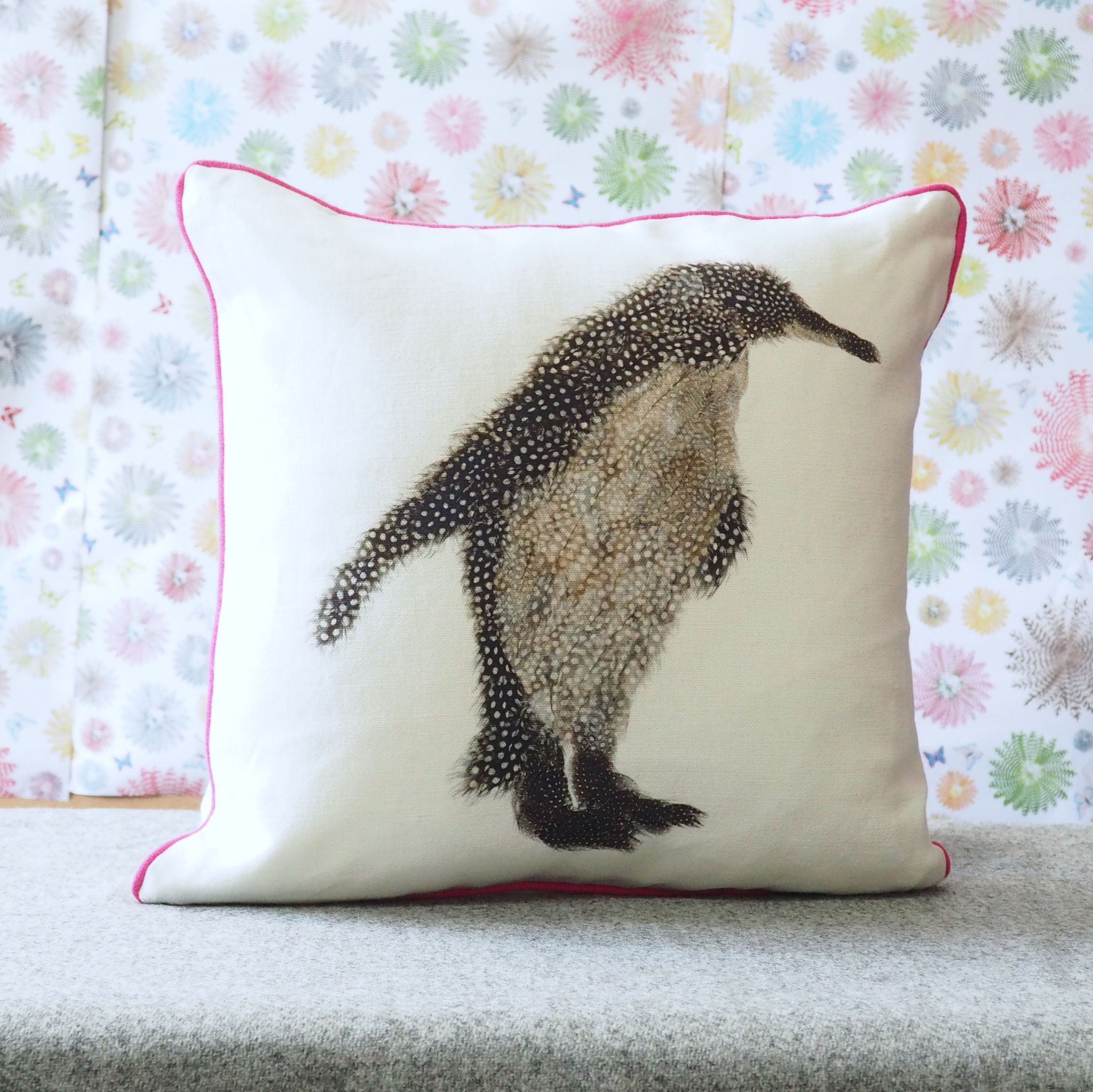 SQUARE CUSHION - Penguin Facing Right (Pink Trim) (Avail R7F18 04/25)