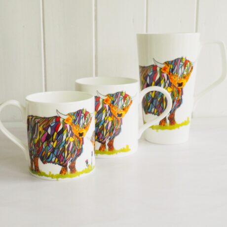 Bright Highland Cow Mugs by Chloe Gardner