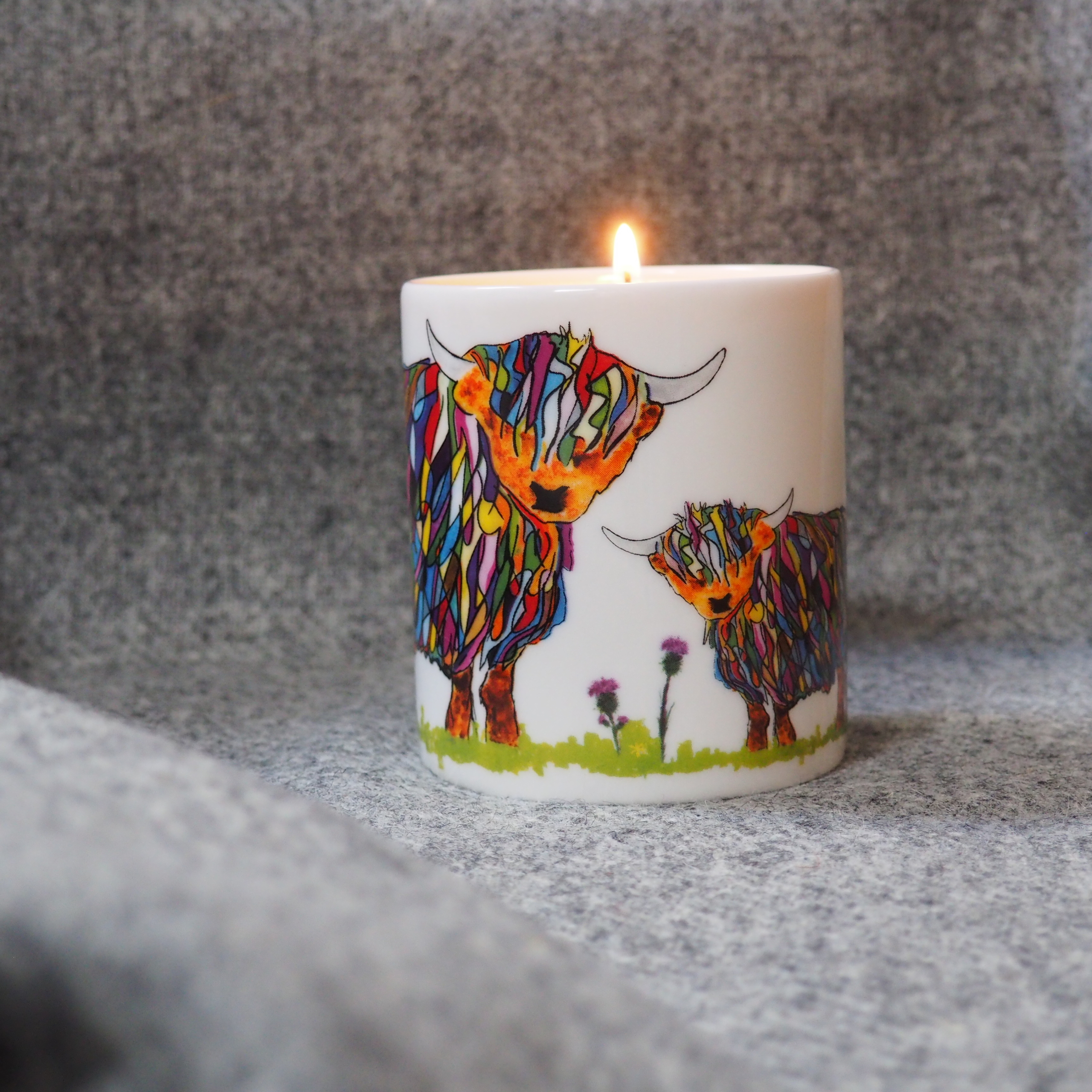 CANDLE- Bright Cow and Baby Hand poured ceramic pot Candle in a gift box
