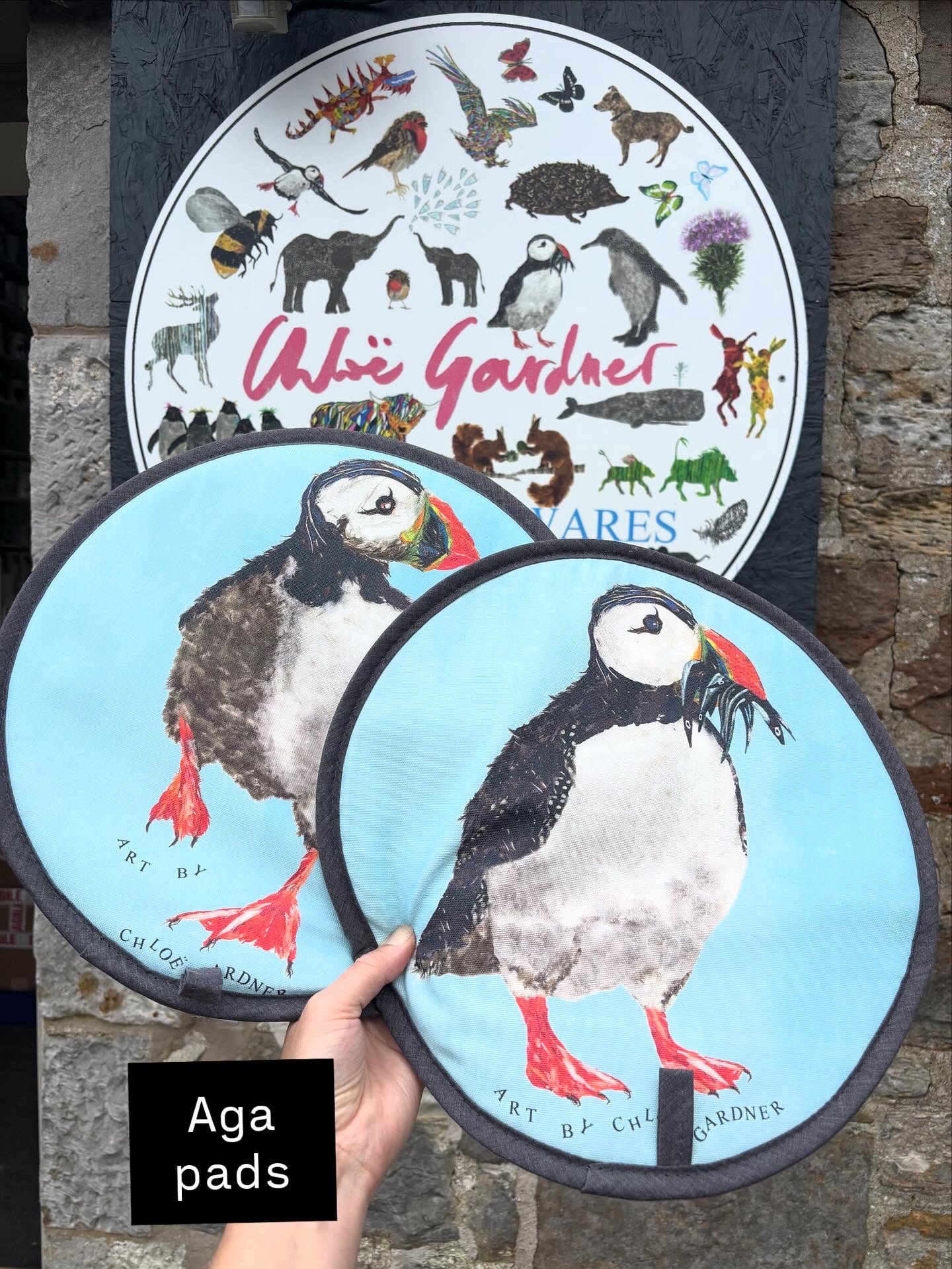 Pair of aga pads or aga covers in the puffin designs